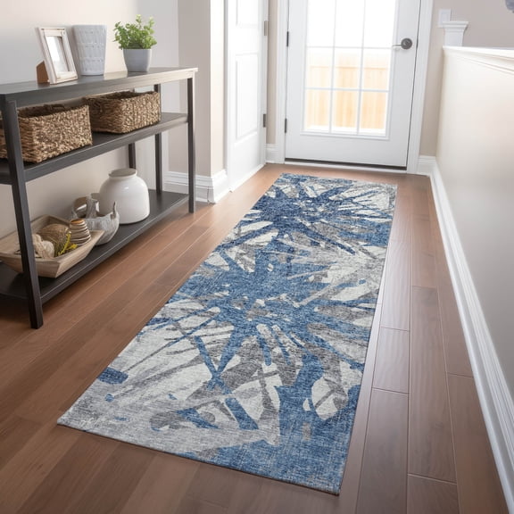 Addison Rugs Mayfield Washable Transitional Tropical Blue Runner Rug, 2'3" x 7'6"