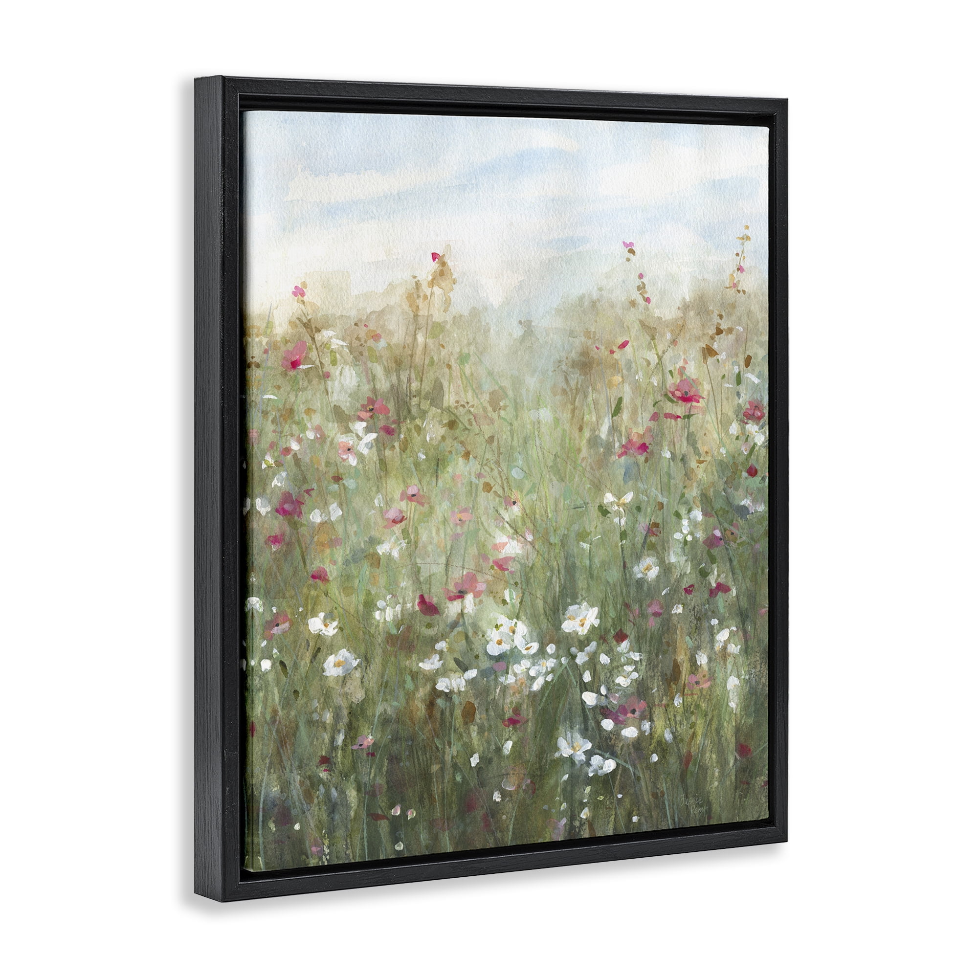 Stupell Industries Fragrant Wildflower Field Landscape & Nature Painting Black Floater Framed Canvas Art Print Wall Art, 17 x 21
