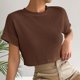 thumbnail image 4 of Tops de Manga Corta para Mujeres Cuello de Tripulación de Punto de Ajuste Suelto Detalle Lateral de Color Sólido Casual para el Uso Diario, 4 of 9