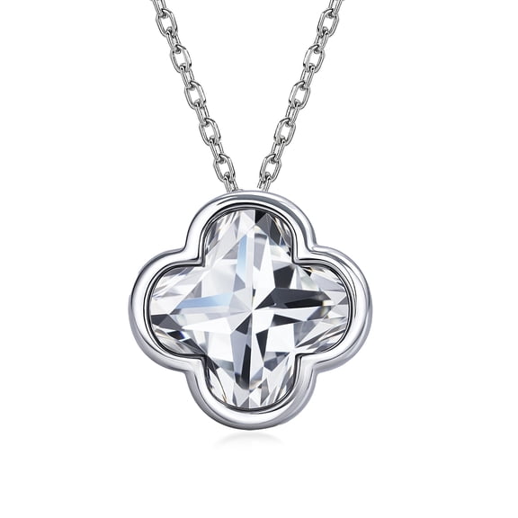JeenMata 1 Carat Flower Cut Moissanite Pendant - Danity Clover Design Necklace in 18K White Gold Plated for Women