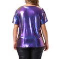 thumbnail image 4 of DARING DIVA Women's Plus Metallic Crew Neck Short Sleeve Tops 1X Purple, 4 of 6