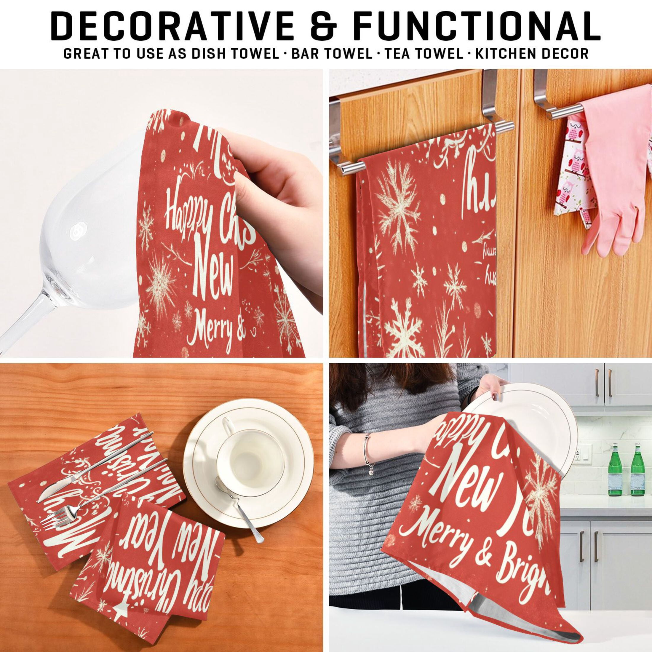BZSMCE Kitchen Towels Creative Leaf and Snowflak for Merrh Christmas Pattern Durable Kitchen Towel