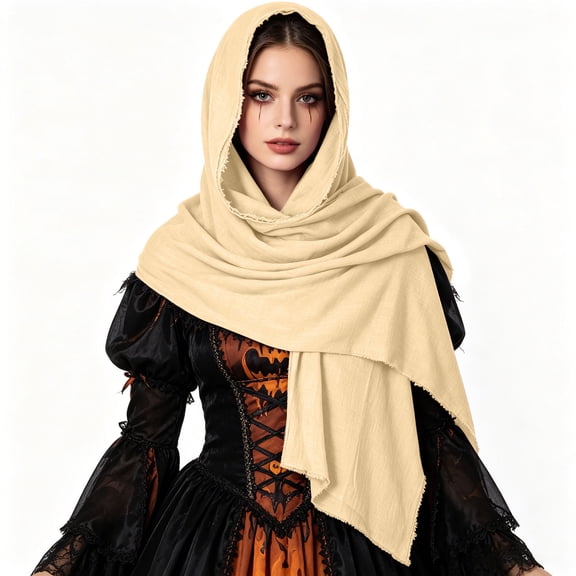 Renaissance Halloween Shawl For Women, Hooded Cowl Scarf Accessories, Medieval Vintage Festivals Wrap Cape