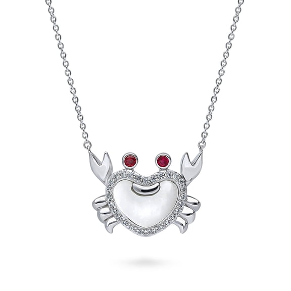 BERRICLE Sterling Silver Crab Mother Of Pearl Fashion Pendant Necklace for Women 16 inch, Rhodium Plated