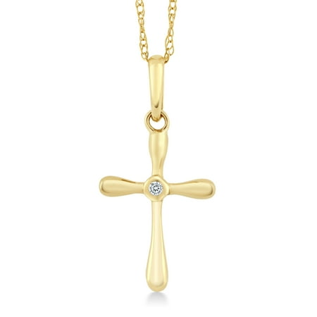 10k Yellow Gold White Diamond Cross Pendant Necklace with 18" Chain