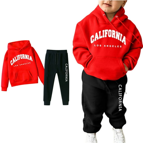 LIUYUNNN Kids Girls Boys Sweatsuit Set 2PC Long Sleeve Red Letter California Hoodie and Jogger Sweatpants Fall Clothes Clothes for Teen Girls 11-12 Years Boys Girls Autumn and Winter Outfits