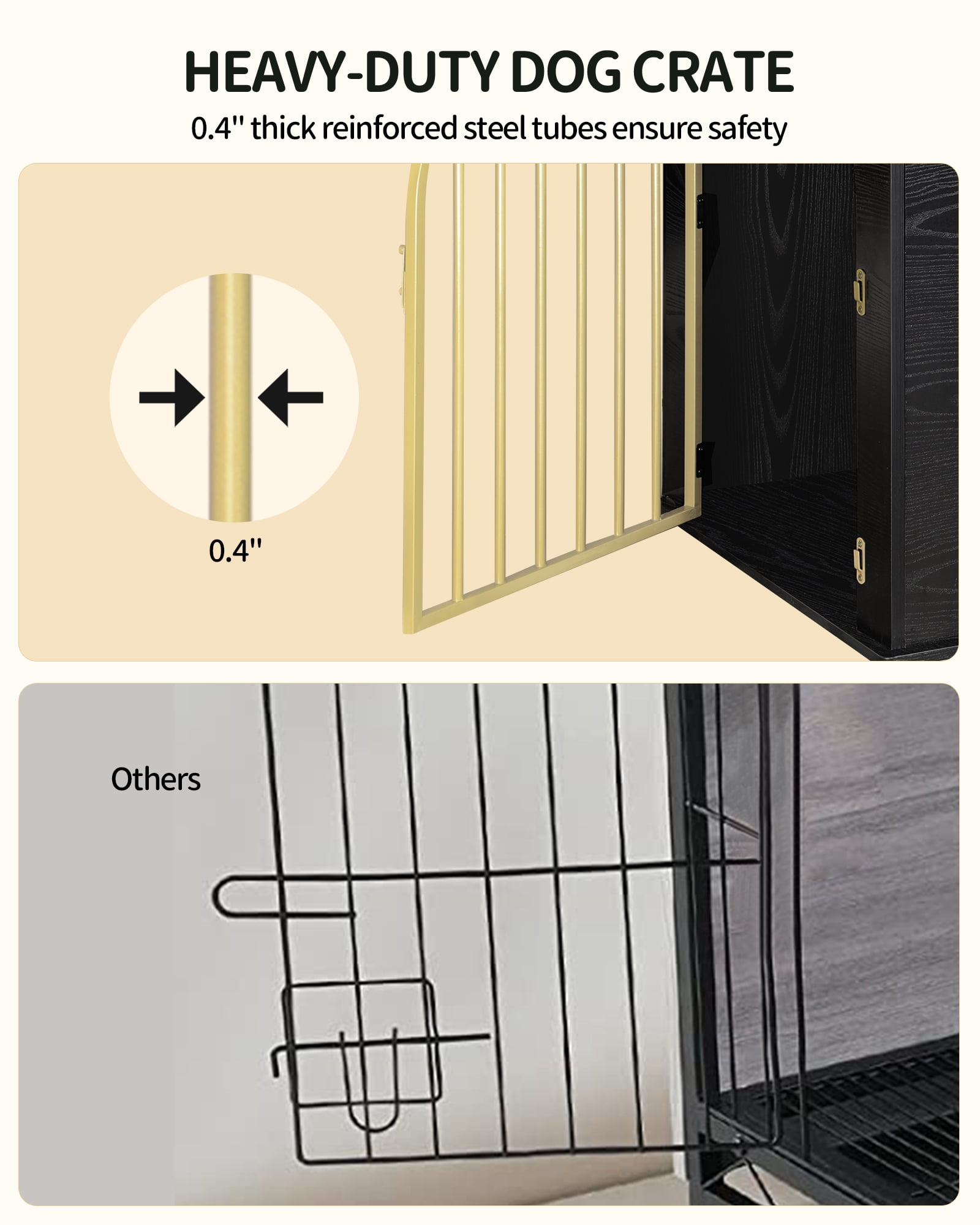 44.1" Dog Crate Furniture, 3 Door Wooden Dog Crate Furniture for Small/Medium/Large Dog,Black Gold