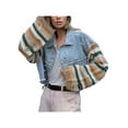 thumbnail image 6 of Seyurigaoka Women Denim Coat Button-Down Crop Tops Spring Autumn Contrast Color Striped Pattern Jackets Long Sleeve Turn-Down Collar Pockets Outwear, 6 of 8