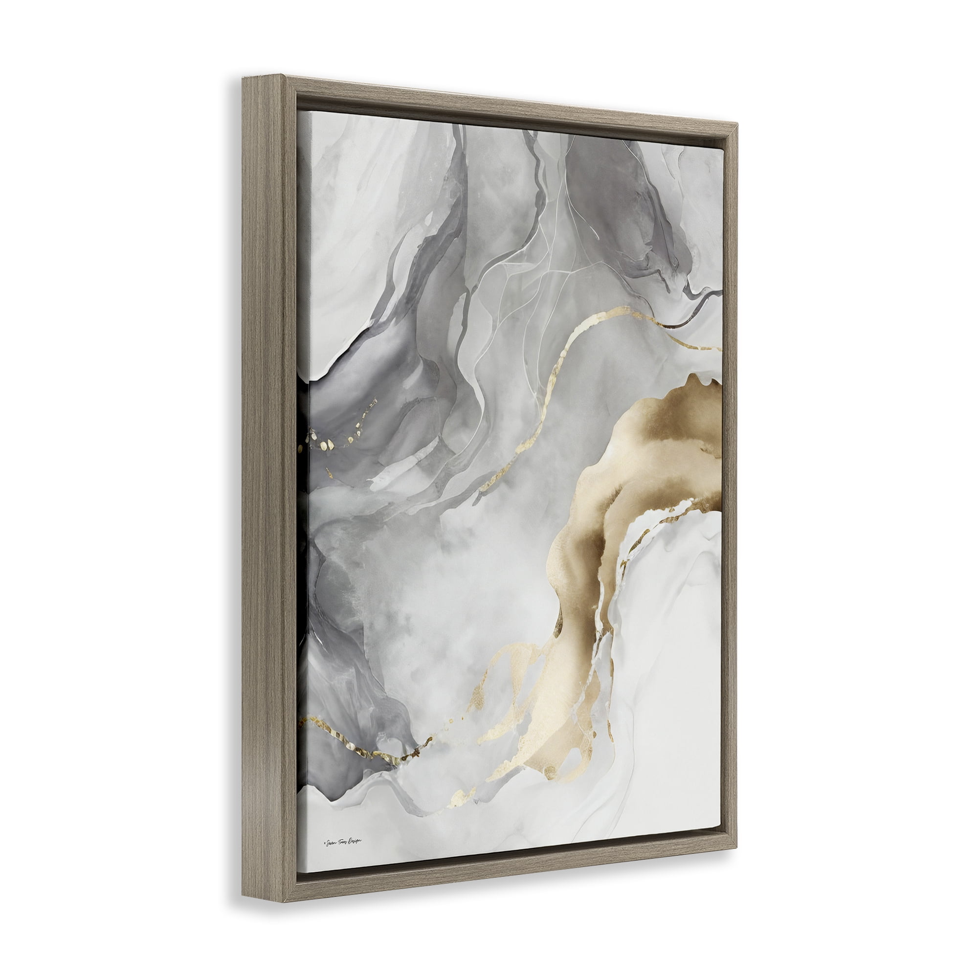 Stupell Industries Marbled Grey & Glam Abstract Painting Brown Floater Framed Canvas Art Print Wall Art, 25 x 31