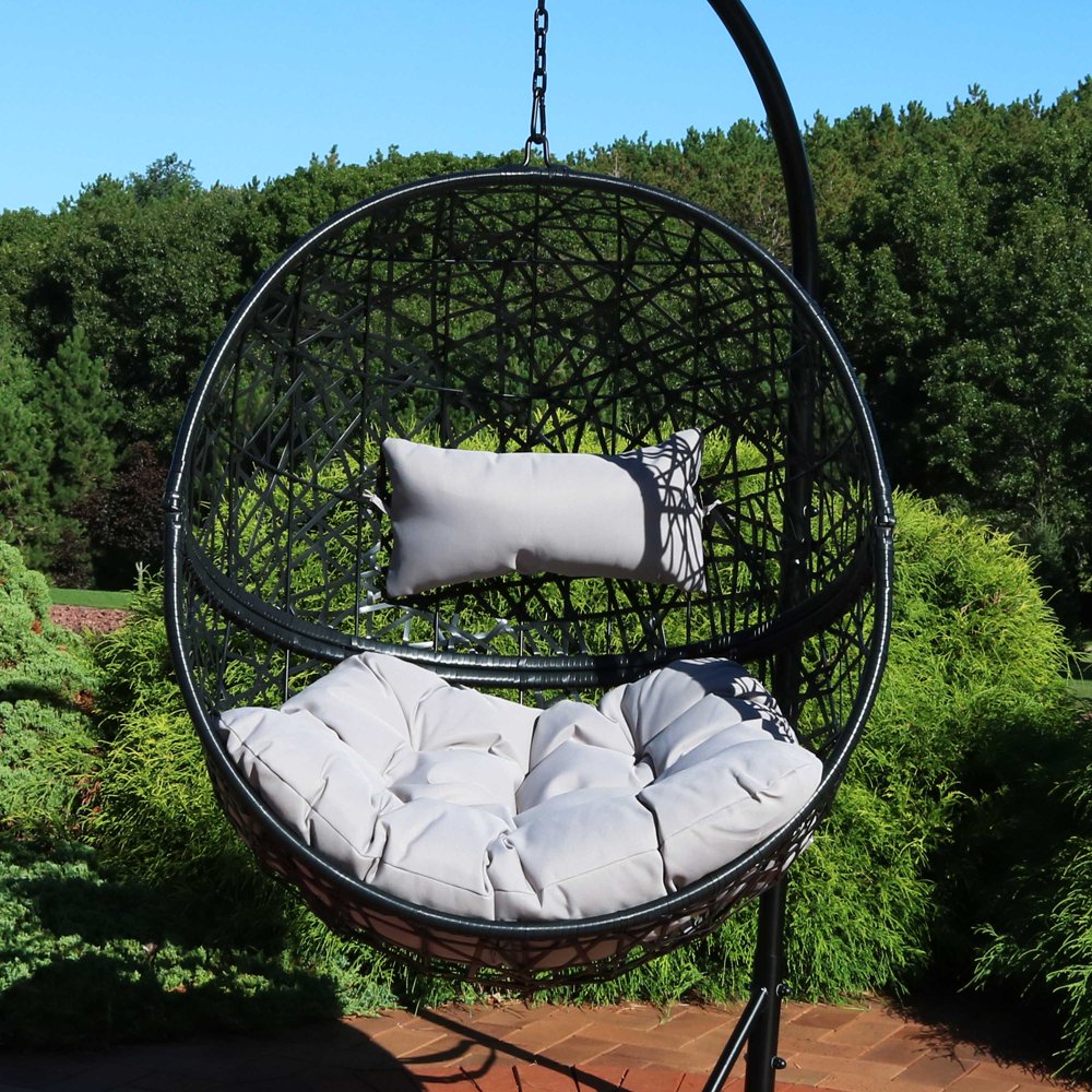 Sunnydaze Jackson Hanging Egg Chair Swing Resin Wicker Porch Swing