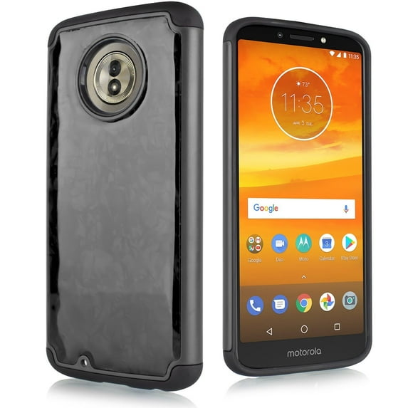 for 5.7" Motorola Moto G6 Hybrid Tempered Stained Glass PC Hard Back Fused Shockproof Layers Slim Bumper Scratch Shield Edge Wrap Phone Case Black
