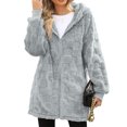 thumbnail image 6 of Women's Fashionable Casual Warm Thick Plush Striped Embossed Button Hooded Cardigan Coat Light Gray M, 6 of 6
