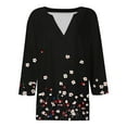thumbnail image 6 of JTZGDY Womens Casual V Neck Tops Dressy Boho Floral Printed 3/4 Length Sleeve Graphic Tunic Tshirt Loose Oversized Comfy Pullover Blouse Black#04 XL, 6 of 7