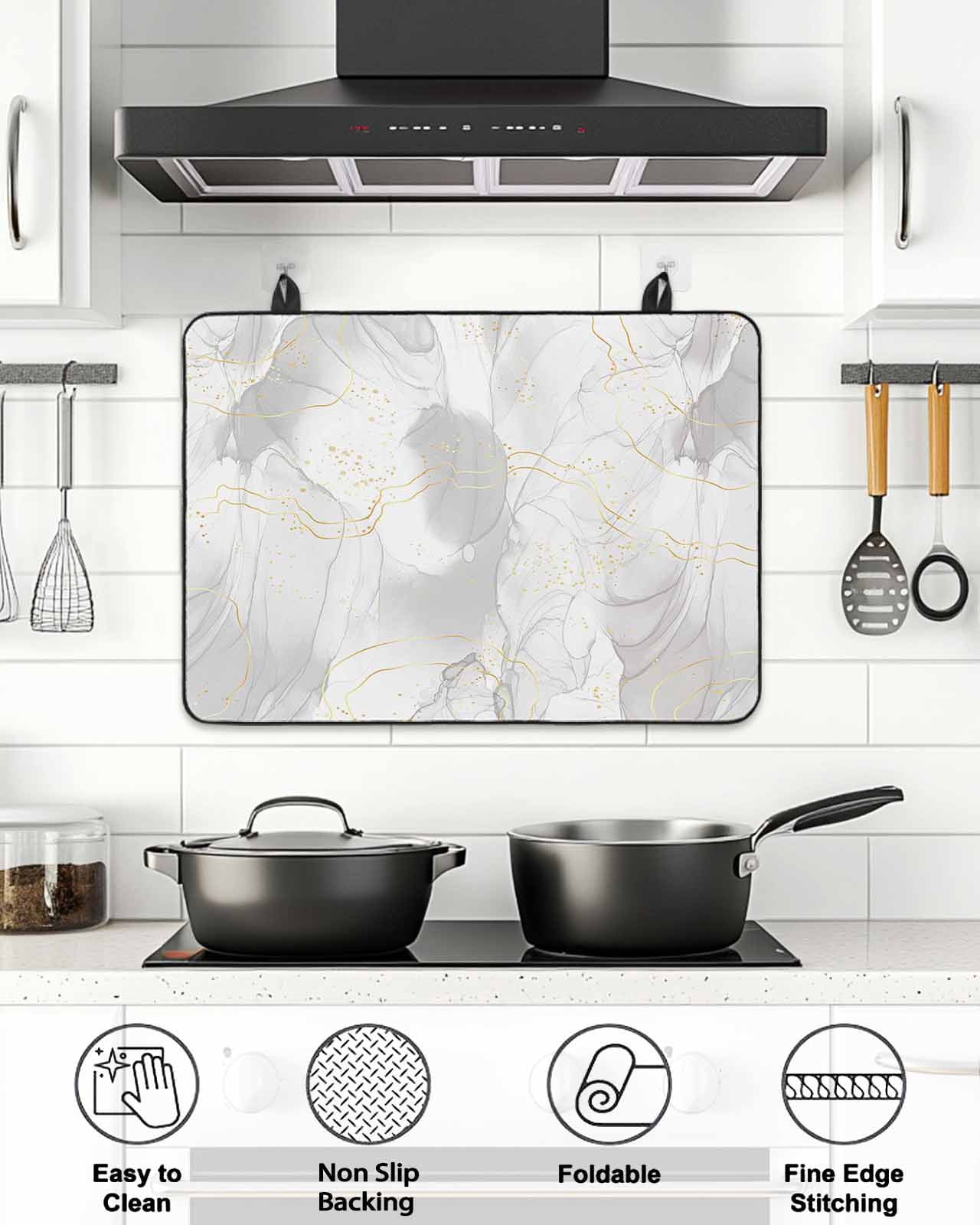 Stove Top Covers for Electric Stove, Grey Ombre Marble Glass Stovetop Cover Protector, Yellow Modern Geometric Abstract Art Induction Cooktop Protector Oven Mat for Kitchen Countertop 36"x21"