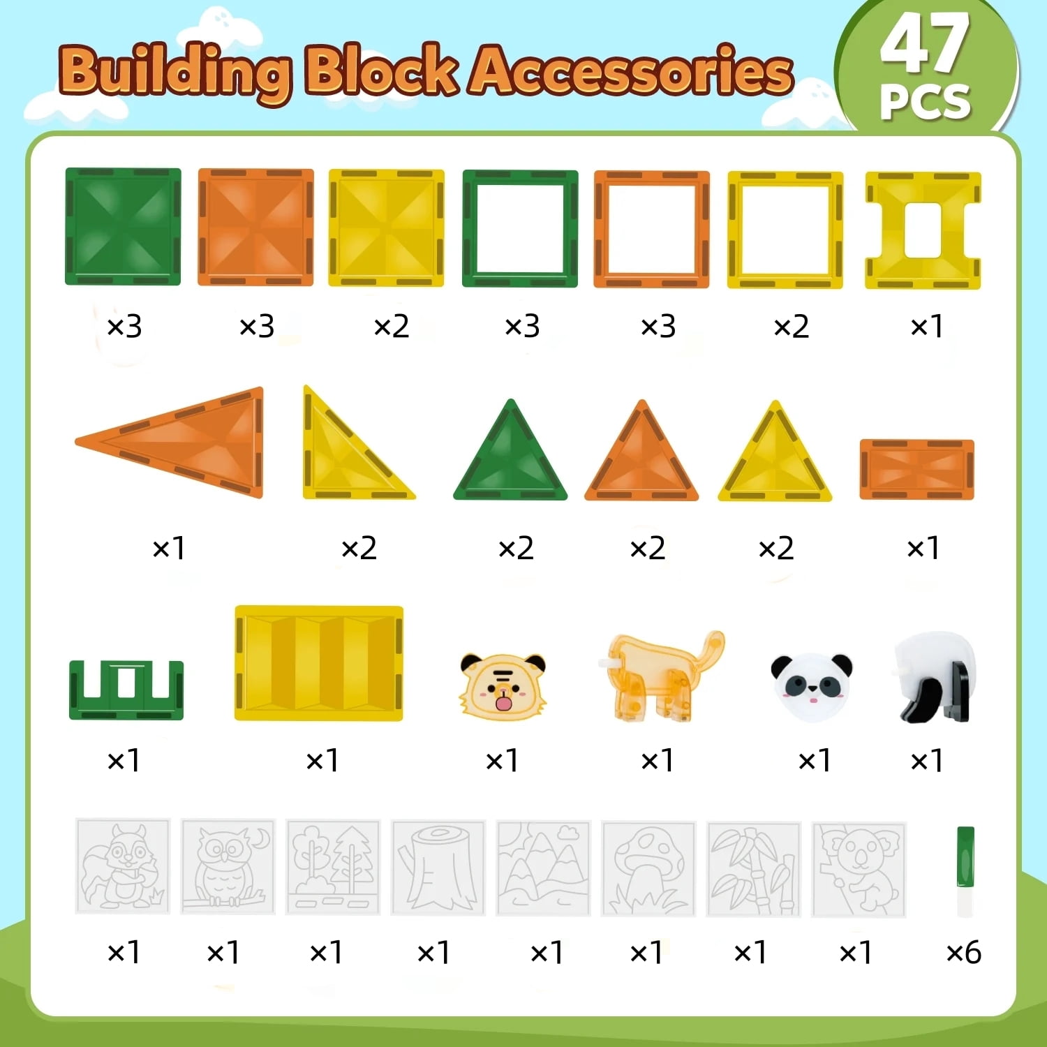 HopeRock 47PCS Magnetic Tiles for Kids, Building Blocks for Kids Ages 4-8, STEM Educational Toys for Kids Ages 4-8, Christmas Birthday Gifts for Boys Girls.