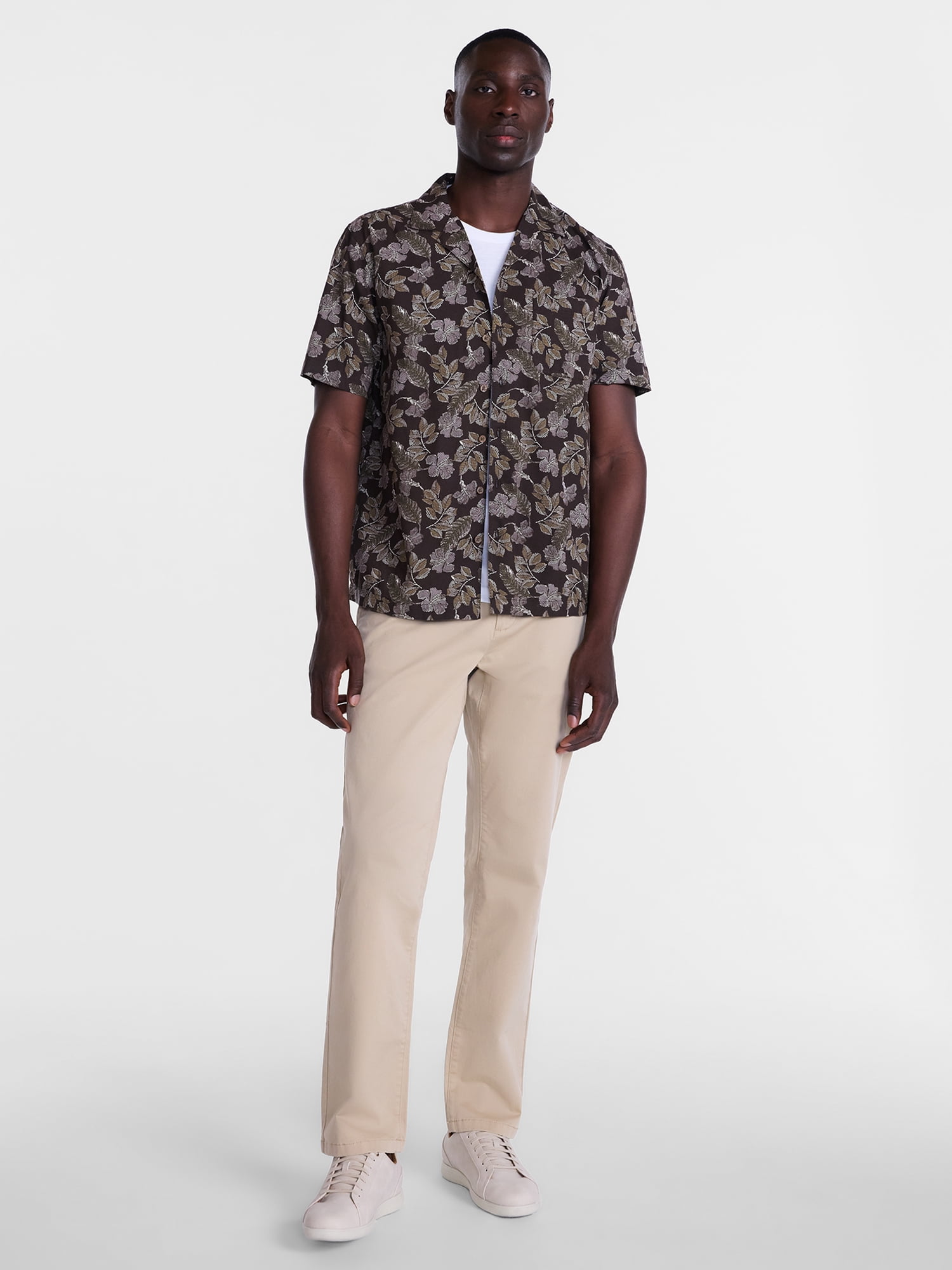 George Men's Linen Blend Camp Shirt with Short Sleeves, Sizes S-3XL