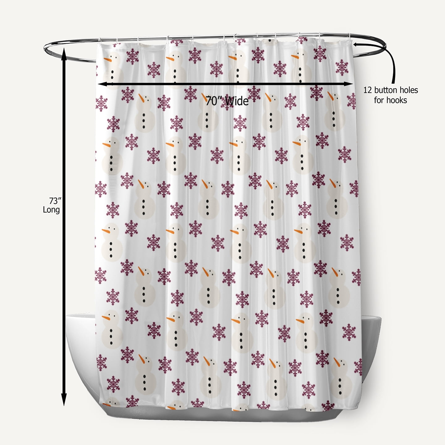 Simply Daisy 70" W x 73" L Snow Men In Snowstorm Polyester Shower Curtain, Passion Flower [1 Ct]