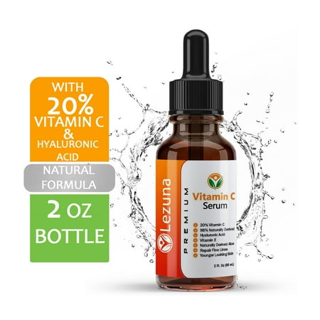 Lezuna Vitamin C Serum 2 Fl. Oz With Hyaluronic Acid, Organic Aloe, Jojoba Oil, Vitamin E, Reduce Fine Lines, Anti-Aging, Hydrates & Tones, Dark Spot Correction, Smoother Younger Looking (Best Serum Even Out Skin Tone)