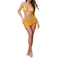 thumbnail image 2 of Conjuntos de bikini de halter de color bloque con ondas de agua para mujer, 3 piezas, parte inferior triangular, cubierta de malla, trajes de baño, talla X-Large, amarillo, 2 of 5