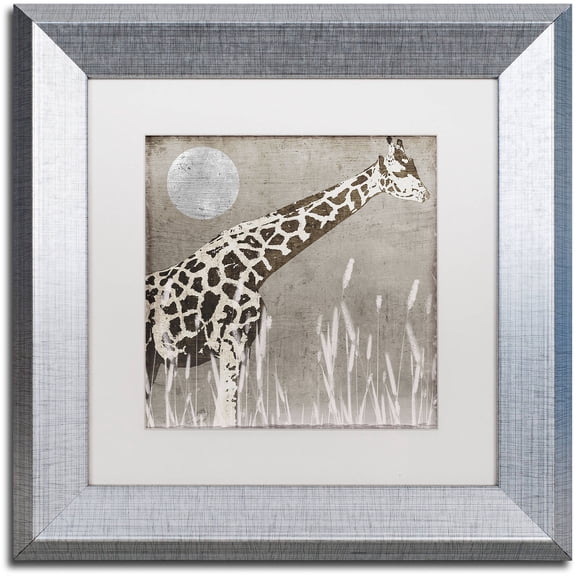 Trademark Fine Art "Moon Giraffe" Canvas Art by Color Bakery White Matte, Silver Frame