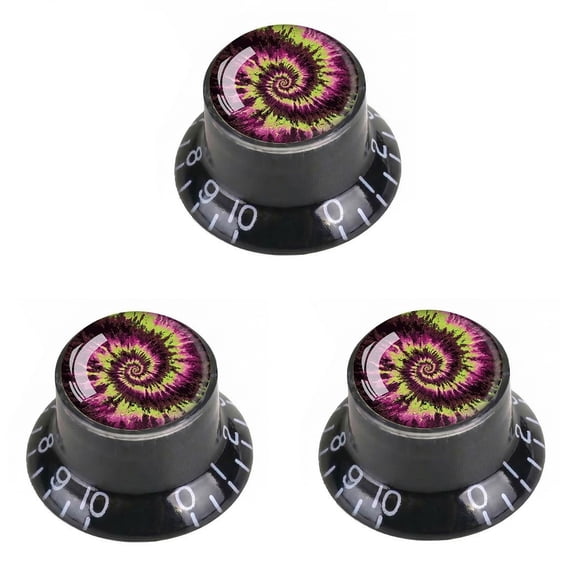 LOOKSEVEN 3Pcs Guitar Reflector Knob For LP SG - 3 Base Colors 10 Spiral Tie Dye Options-Black knob - 01