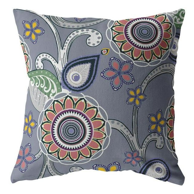 HomeRoots 412938 18 Po Gris & Rose Floral Intérieur & Extérieur Zippé Jeter Oreiller & 44; Multi Couleur