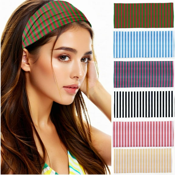 Dalrosia Women Striped Wide Head Bands for Women's Hair Non Slip Wraps Elastic Stretchy Fashion Bandanas Workout Yoga Running Hair Bands for Women's Hair Accessories