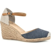 WHITE MOUNTAIN Womens Mamba Wedge Sandal 9 Denimblue/Fab