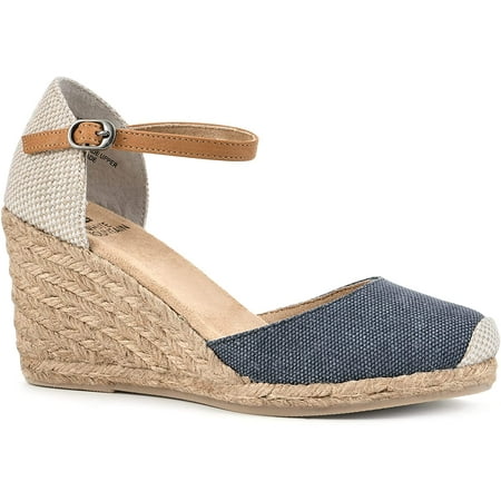 WHITE MOUNTAIN Womens Mamba Wedge Sandal 9 Denimblue/Fab