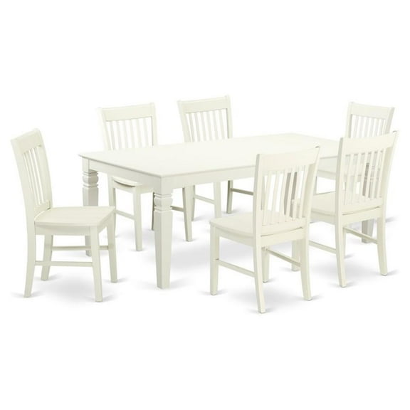 East West Furniture Logan 7-piece Wood Table and Dining Chair Set in Linen White