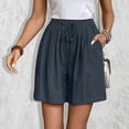 thumbnail image 5 of Ovzne Women's High Waist Drawstring Linen-Style Shorts – Solid Color Loose A-Line Casual Shorts for Spring & Summer Outings, Work, Gym, and Everyday Wear,Navy,L, 5 of 9