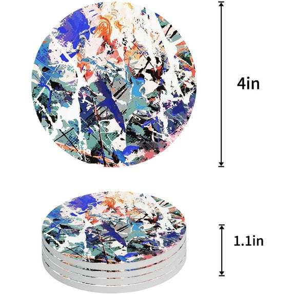 FMSHPON Oil Painting Style Abstract Graffiti Art Set of 6 Round Coaster for Drinks, Absorbent Ceramic Stone Coasters Cup Mat with Cork Base for Home Kitchen Room Coffee Table Bar Decor