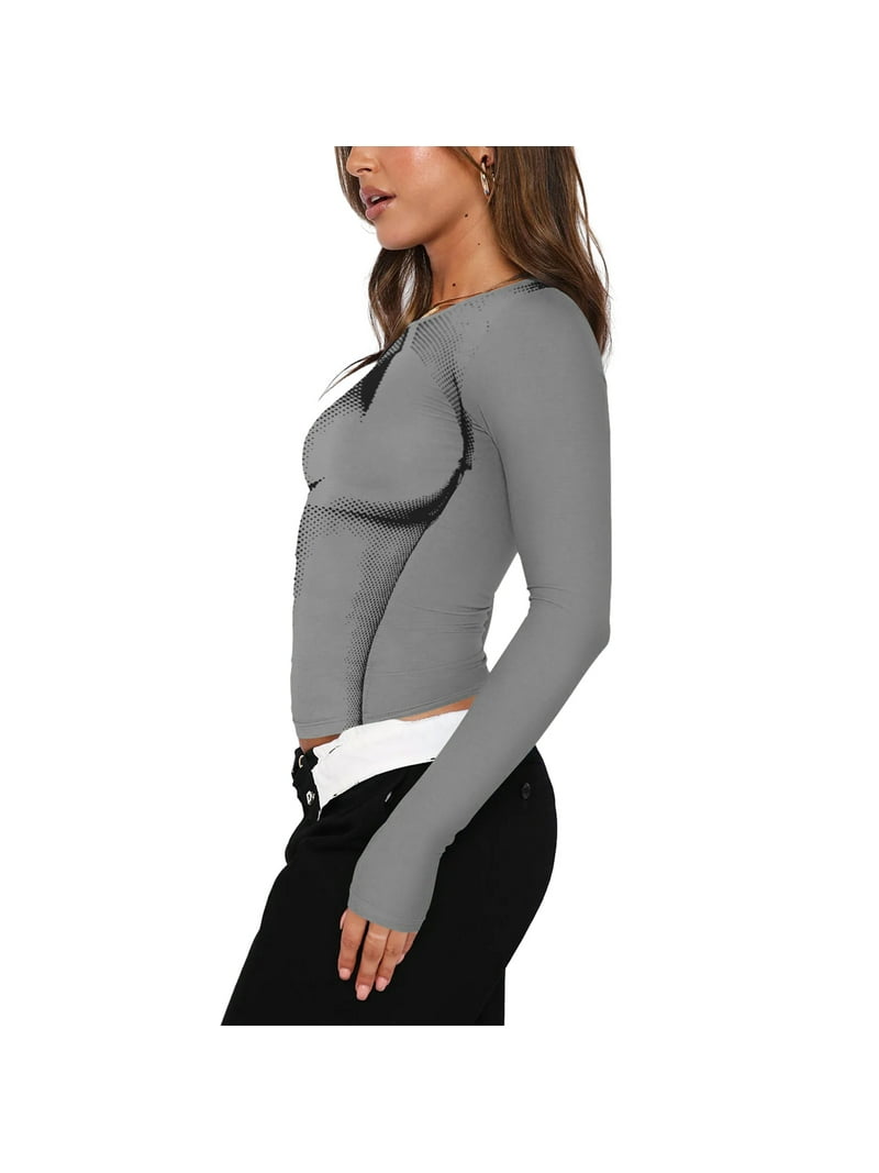 Liacowi Women's Long Sleeve Cropped Tops Vintage Punk