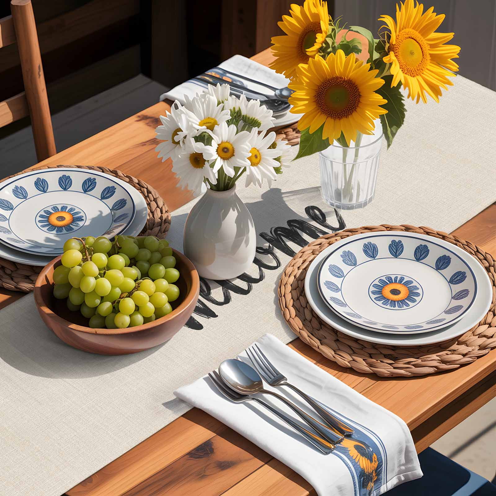 Farmhouse Cow Colorful Garland Table Runner 90 Inches Long, Retro Linen Texture Table Runners Tabletop Scarf Kitchen Dining Tables Decoration for Home Party Indoor Outdoor