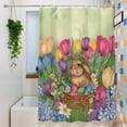 thumbnail image 3 of Easter Rabbit Eggs Small Stall Shower Curtain, Waterproof Shower Curtains for Bathroom, Spring Tulips Floral Green Leaves Pastoral Washable Fabric Bath Curtain for Bathtub with Hooks 36x72 Inches, 3 of 9