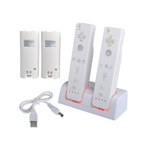 Wii Charging Dock Charger Station,2 Port Wii Remote Controller Charger with 2pcs 2800mAh Rechargeable Batteries (White)