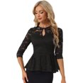 thumbnail image 1 of Top con Encaje para Mujer Peplum Blusa Elegante de Manga 3/4 Negro XS, 1 of 5