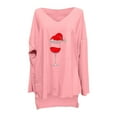 thumbnail image 4 of Jalioing Christmas Tops for Women Double-Faced Fleece V-Neck Shirt Solid Color Print Baggy Long Sleeve Blouse (Large, Pink), 4 of 4