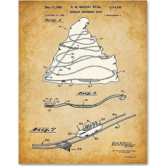 Disneyland Matterhorn Bobsled Ride - 11x14 Unframed Patent Print - Great Gift for Disney/Disneyland Fans