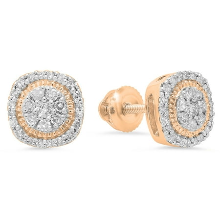 carat ctw cluster 14k stud ct earrings diamond ladies cut rose round flower gold