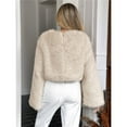 thumbnail image 5 of Women's Cropped Faux Fur Jacket Fashion Long Sleeve Casual Short Coat with Zipper Khaki XL, 5 of 9