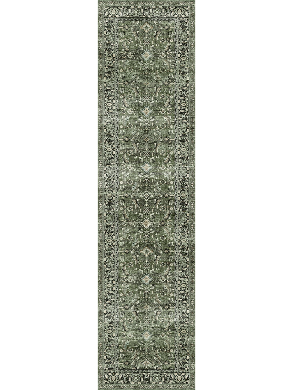 BERTHMEER 2'x8' Green Runner Rugs for Hallway Entryway Bathroom Bedroom Kitchen Non Skid Washable Vintage Oriental Traditional Runner Rugs