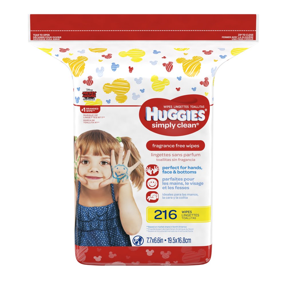 Huggies Simply Clean Baby Wipes, Unscented, 216 Count