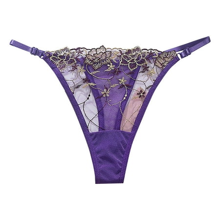 DQRPSEETB Womens Large Size Womens Embroidered Hollow Mesh Seductive Womens Thong Panties Lace Thongs for Women with Rhinestone-Embellished Strap Cheeky Underwear
