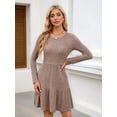 thumbnail image 6 of Osfvolr Womens Long Sleeve Fall Short Dress Casual Ribbed Knit Crewneck Flowy A Line Sweater Dresses with Pockets Brown S, 6 of 8