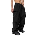 thumbnail image 4 of xiaxaixu Men Elastic Cargo Pants Solid Color Loose Drawstring Jogger Sweatpants Casual Trousers with Pockets Streetwear, 4 of 9