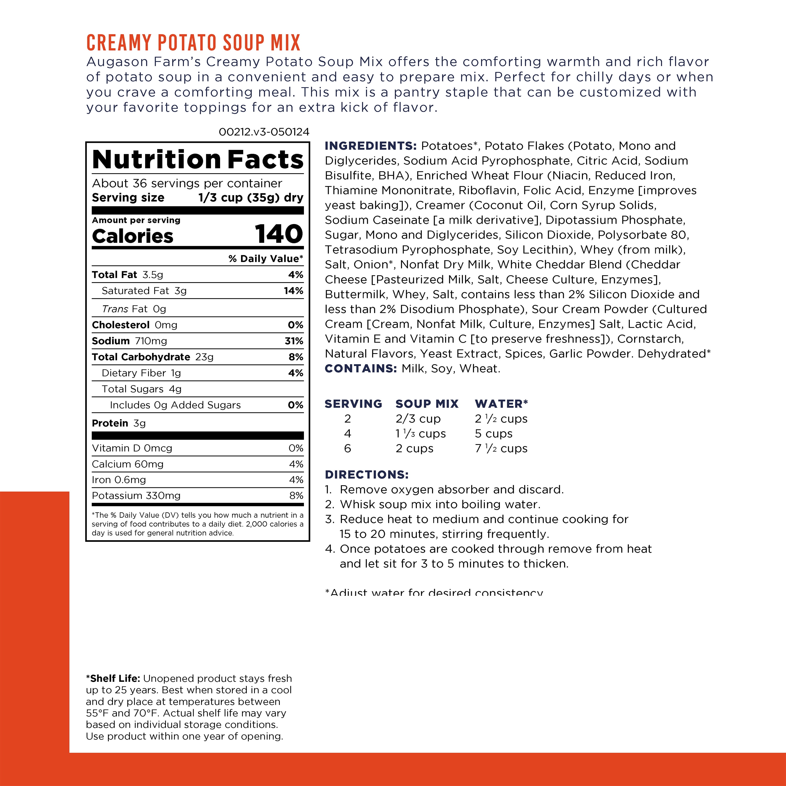 Creamy Potato Soup Mix Emergency Food Supply, 36 Servings, 25 Year Shelf Life, No Trans Fat - Dehydrated Meals, Survival Food Camping Essentials Can