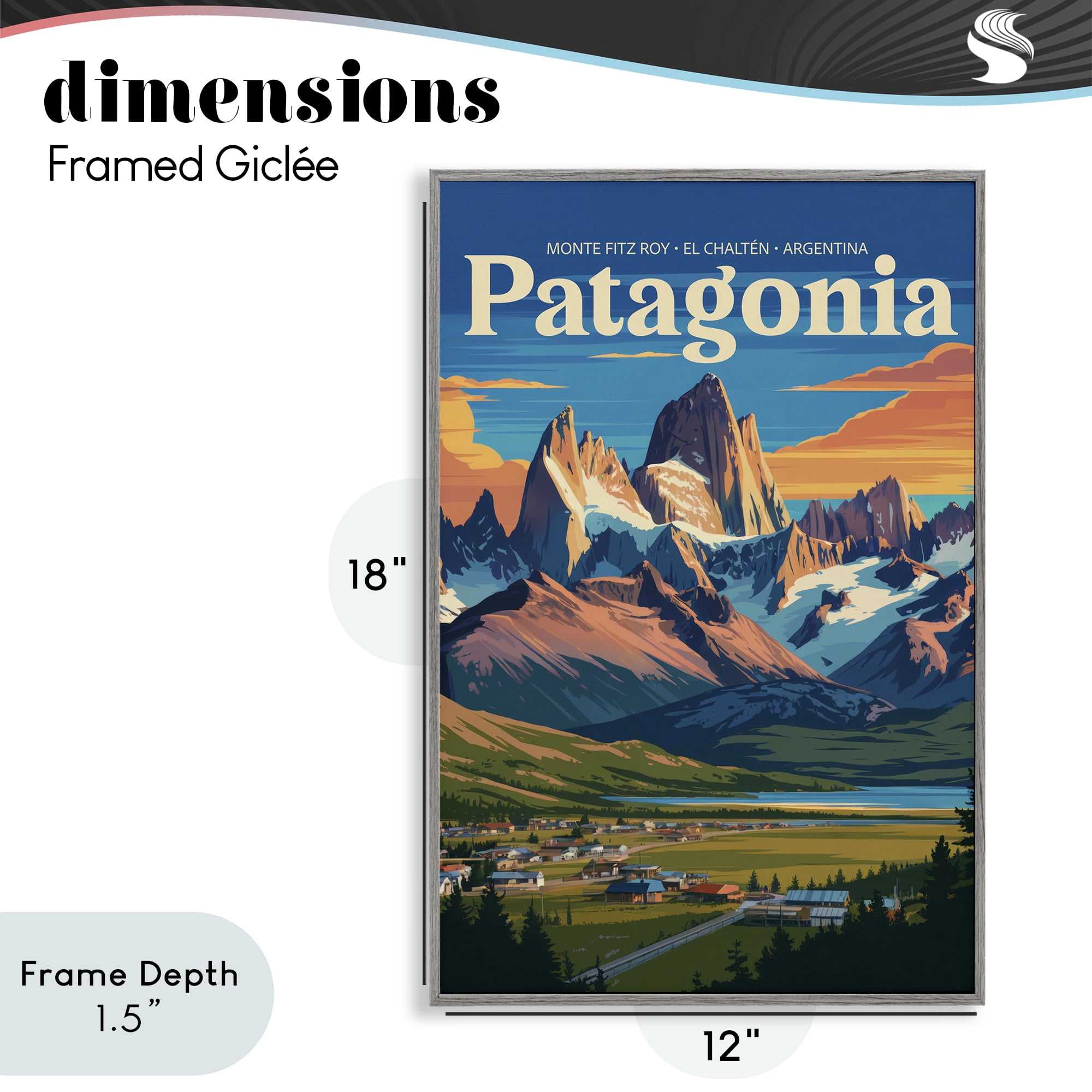 Stupell Industries Patagonia Valley Landscape Gray Framed Giclee Art, design by Andreas Magnusson