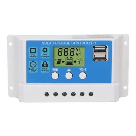 

2024 PWM Solar Charge Controller Panel Intelligent Regulator Adjustable LCD Display 2 USB Port 12V 24V White 20A
