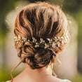 thumbnail image 4 of Diademas con perlas para el pelo de boda, accesorios para el cabello dorados para novias y damas de honor (15,75 pulgadas) (dorado), 4 of 5
